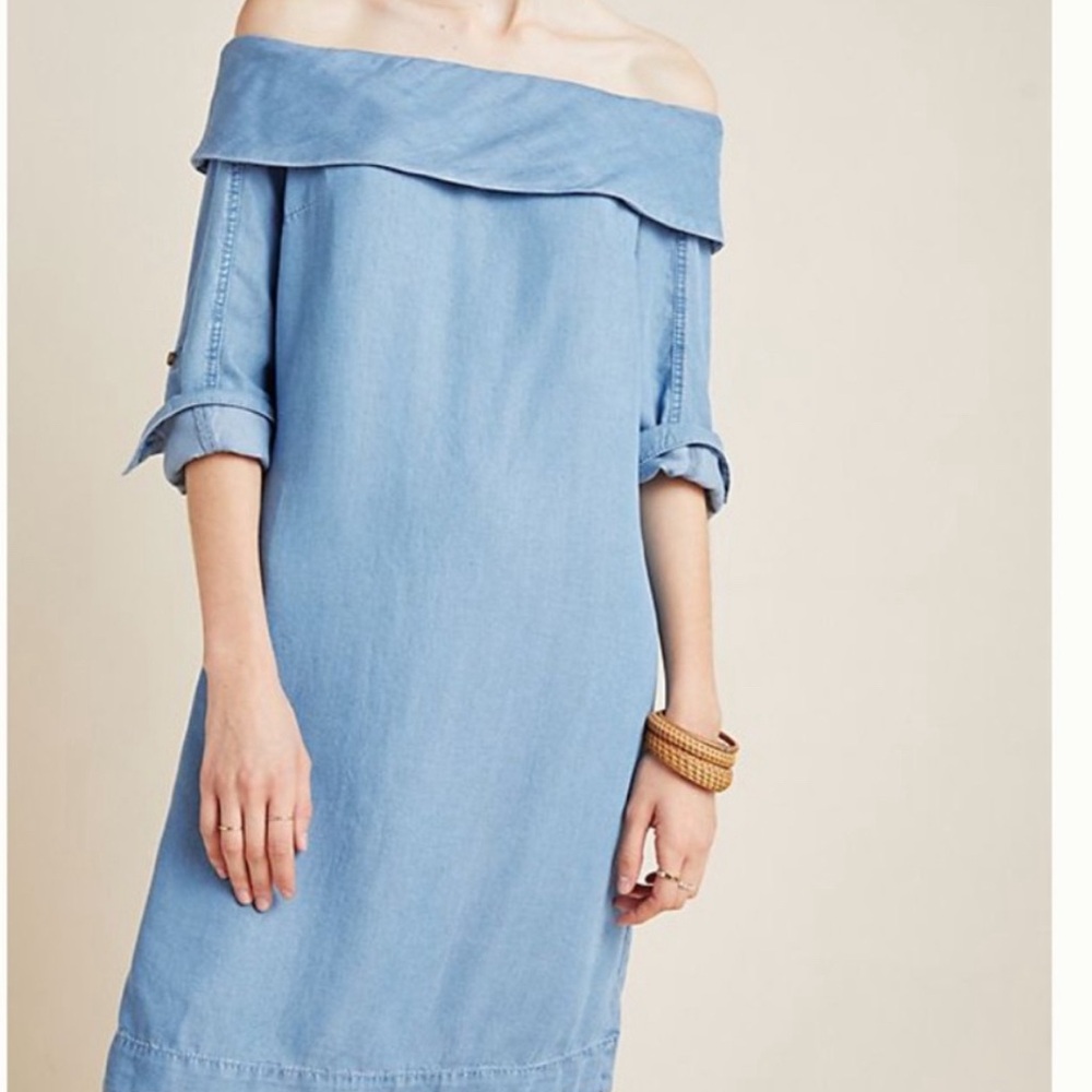 Anthropologie Blue Off-Shoulder Sheath Dress 2